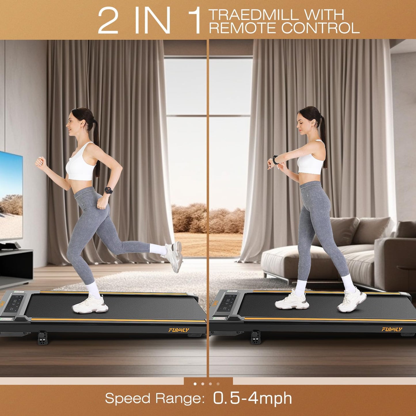 FUNMILY 2 in 1 Walking Pad Treadmill 2.5HP with Incline Installation-Free