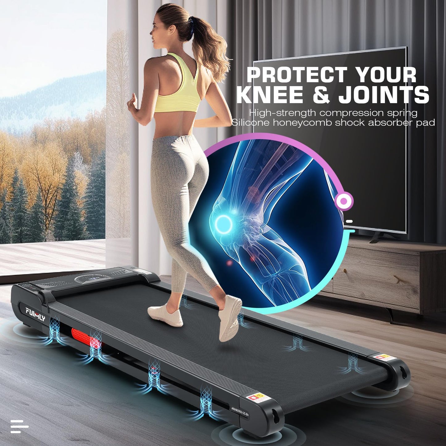 FUNMILY Walking Pad 2 in 1 Under Desk Treadmill, 2.5HP Electric Treadmills for Home 300lbs Weight Capacity, Smart App &amp; Bluetooth Remote Control Running Machine with Shock Absorption System &amp; LED Display