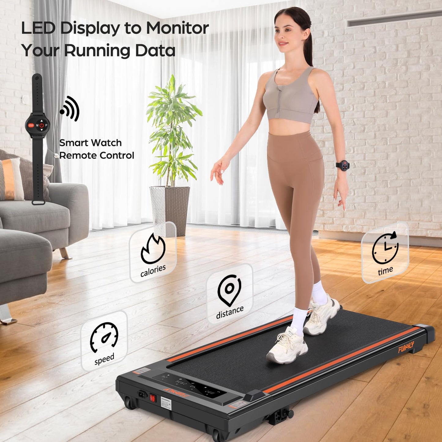 FUNMILY 2 in 1 Walking Pad Treadmill 2.5HP with Incline Installation-Free