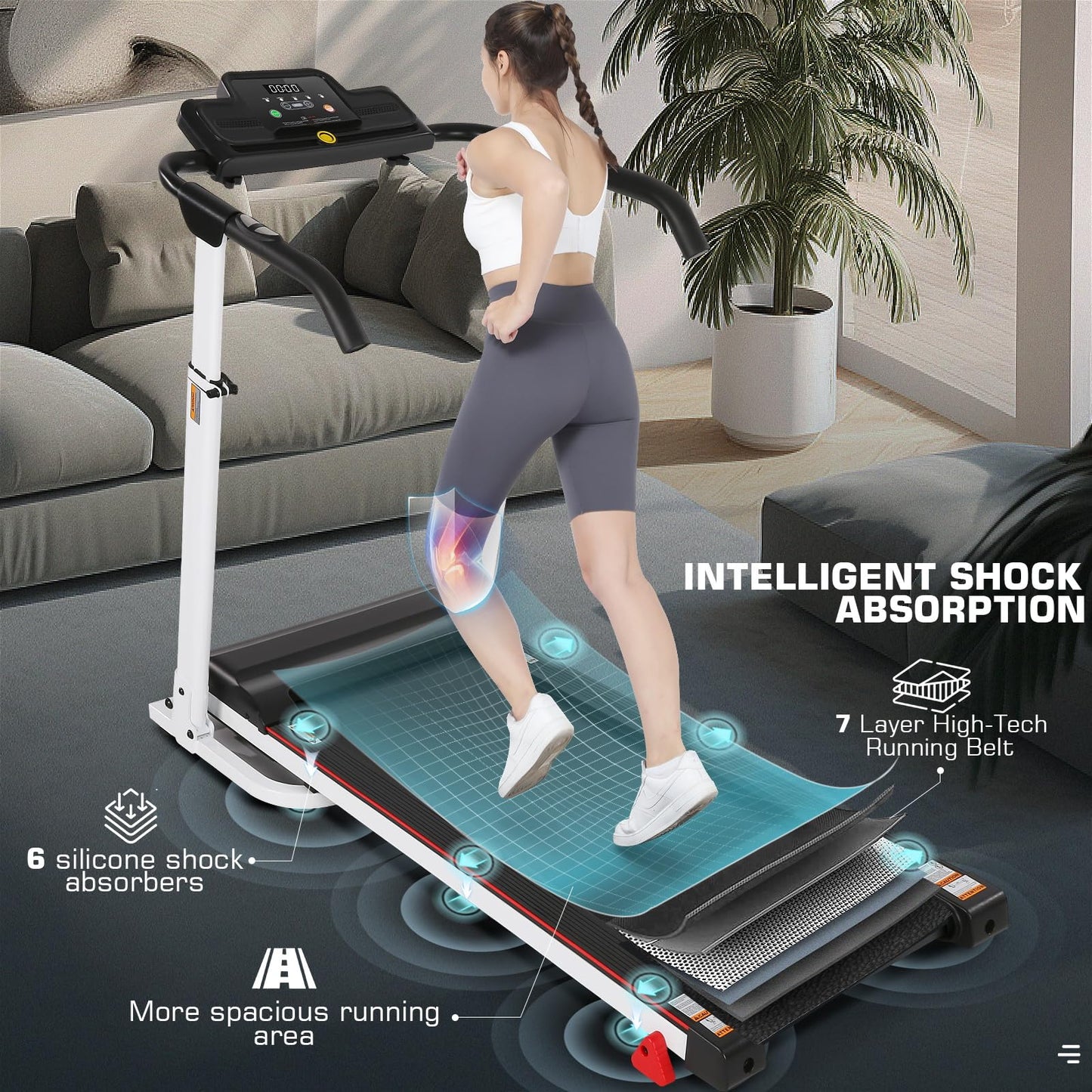 Funmily Treadmill with Folding Electric Treadmill with LED Display Control Exercise Treadmill for Home&Office Speed Range 0.6-7.5 mph,300lbs