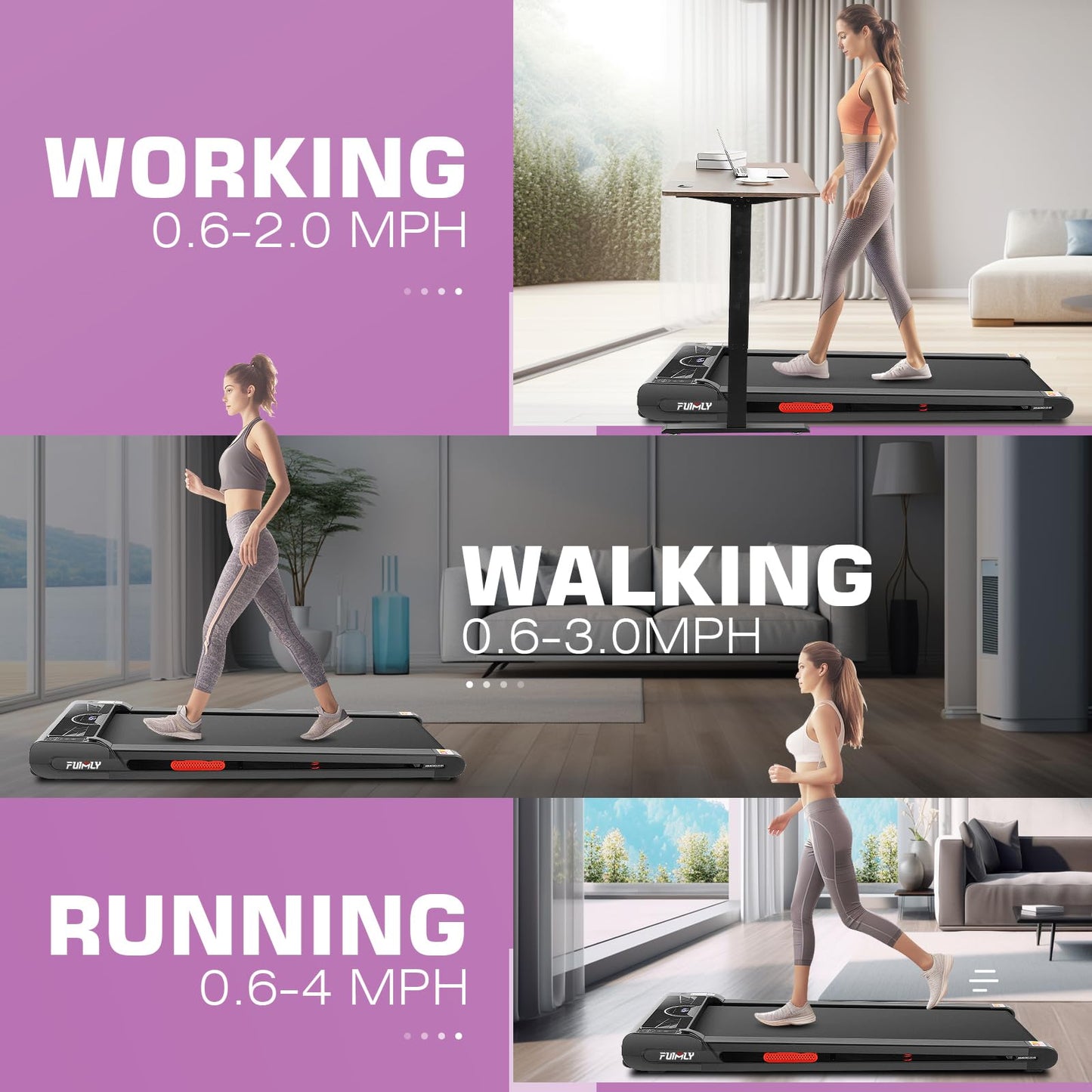 FUNMILY Walking Pad 2 in 1 Under Desk Treadmill, 2.5HP Electric Treadmills for Home 300lbs Weight Capacity, Smart App &amp; Bluetooth Remote Control Running Machine with Shock Absorption System &amp; LED Display