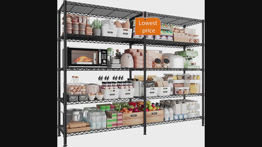 KRISRATE 4/5 Tier Wide Wire Shelving Storage Shelves Metal Closet/garage, 2-in-1 Linear/corner Setup Metal Shelves Heavy Duty w/ Adjustable Shelves